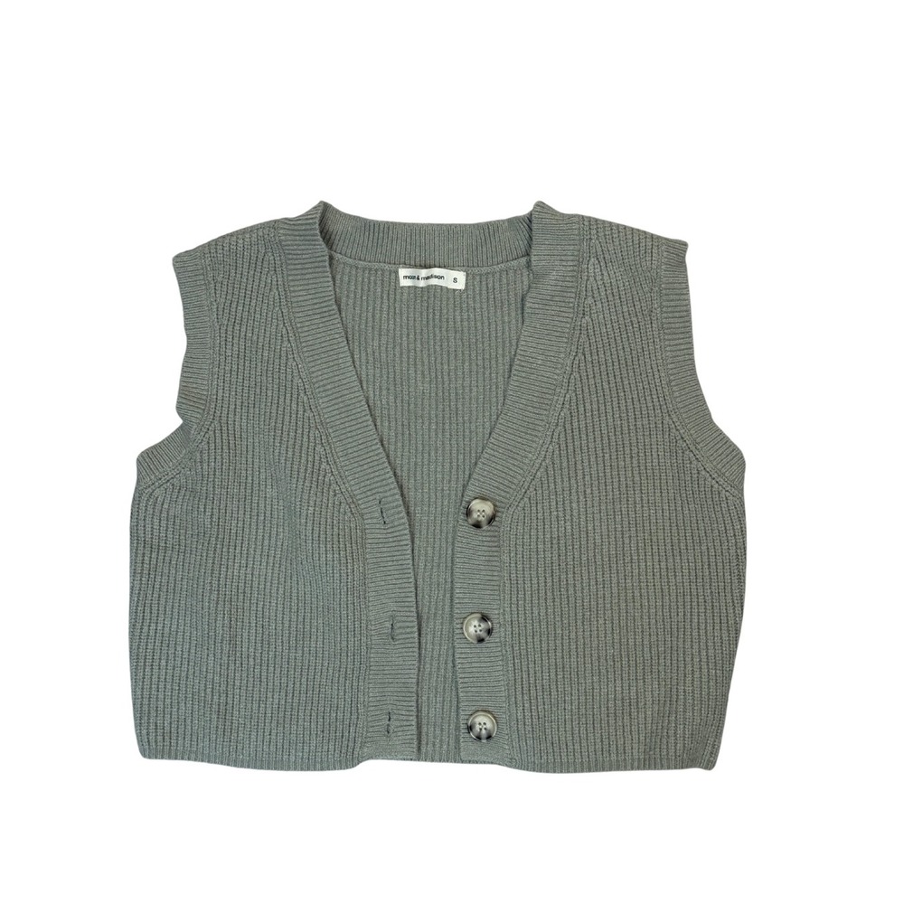 Moon & Madison Green Ribbed Cropped Sweater Vest Button Front Small